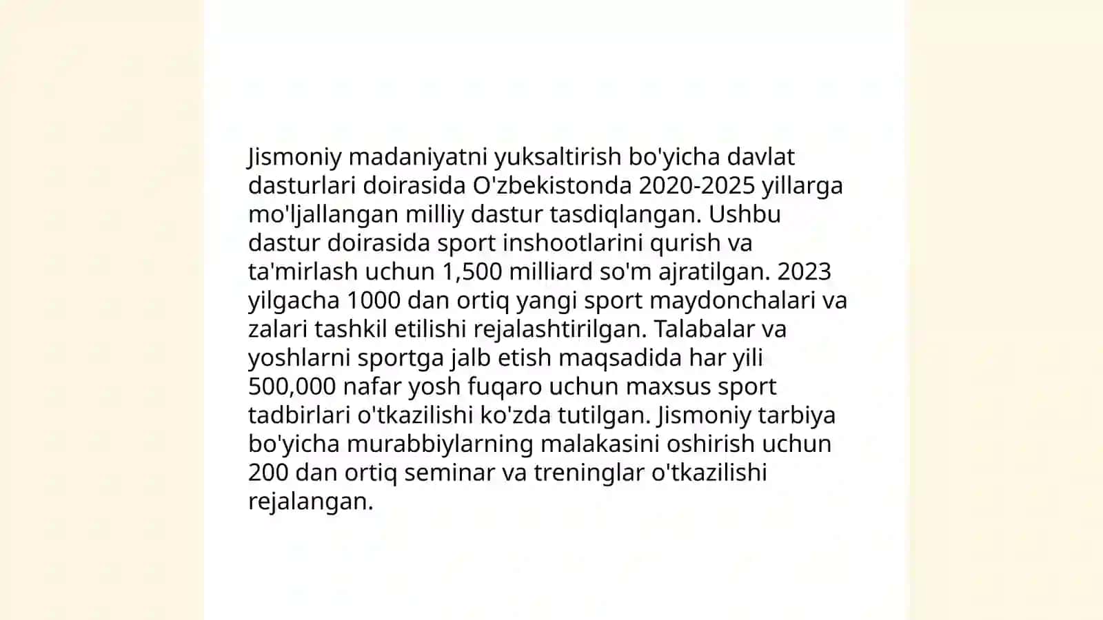 O'zbekiston Respublikasi hukumating Jismoniy madanyat va sport boyicha qabul qilgan hujjatlarning ahamiyati 4