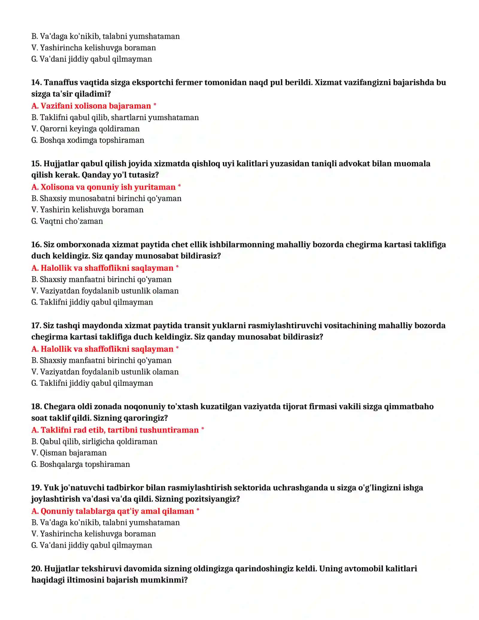 BOJXONA AKADEMIYASI - SUHBAT TESTLARI (№33) 4