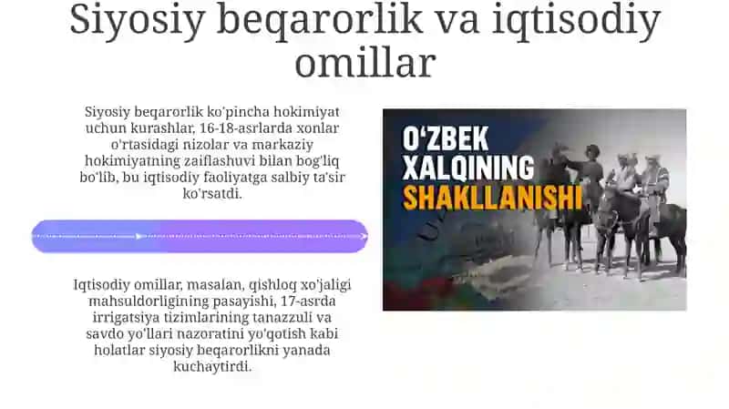 Oʻrta Osiyoning xonliklarga boʻlinib ketishi uning sabab va oqibatlari 4