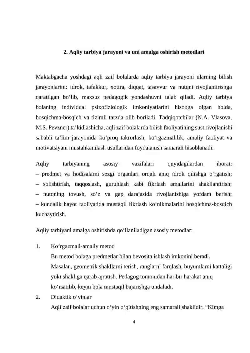 MAKTABGACHA YOSHDAGI AQLI ZAIF BOLALARNI AQLIY VA JISMONIY JIHATDAN TARBIYALASH 4