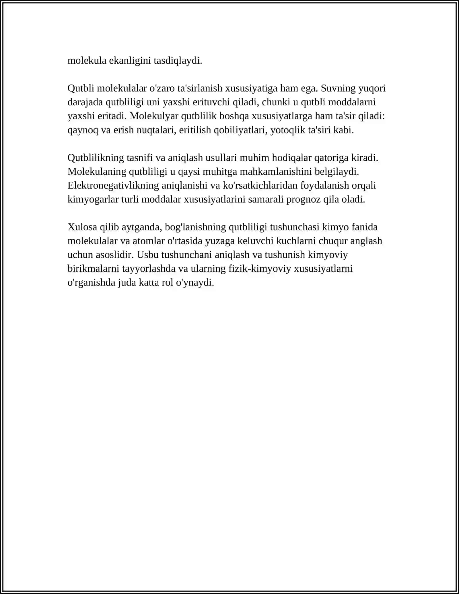 BOGLANISHNING QUTBLILIGI, DIPOL MOMENTINI ANIQLASH, ION BOG ENERGIYASINI HISOBLASH 4