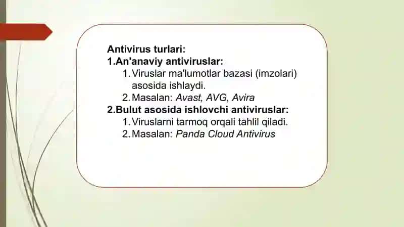 Antiviruslar va ularning turlari. Kompyuter viruslari 4