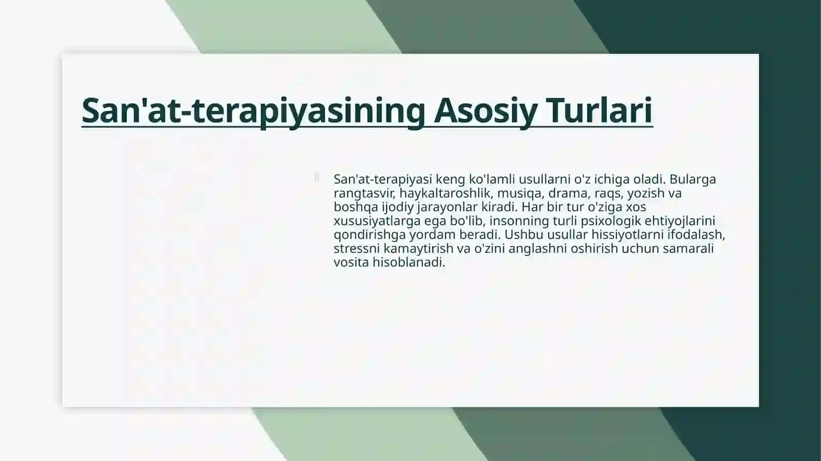 Art-terapiya turlari, o'zaro ta'sir va faoliyat usullari 4