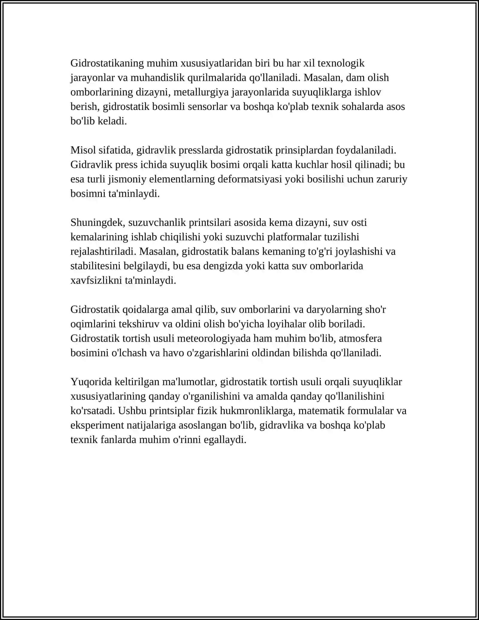TISHNING ZICHLIGINI GIDROSTATIK TORTISH USULIDA ANIQLASH 4