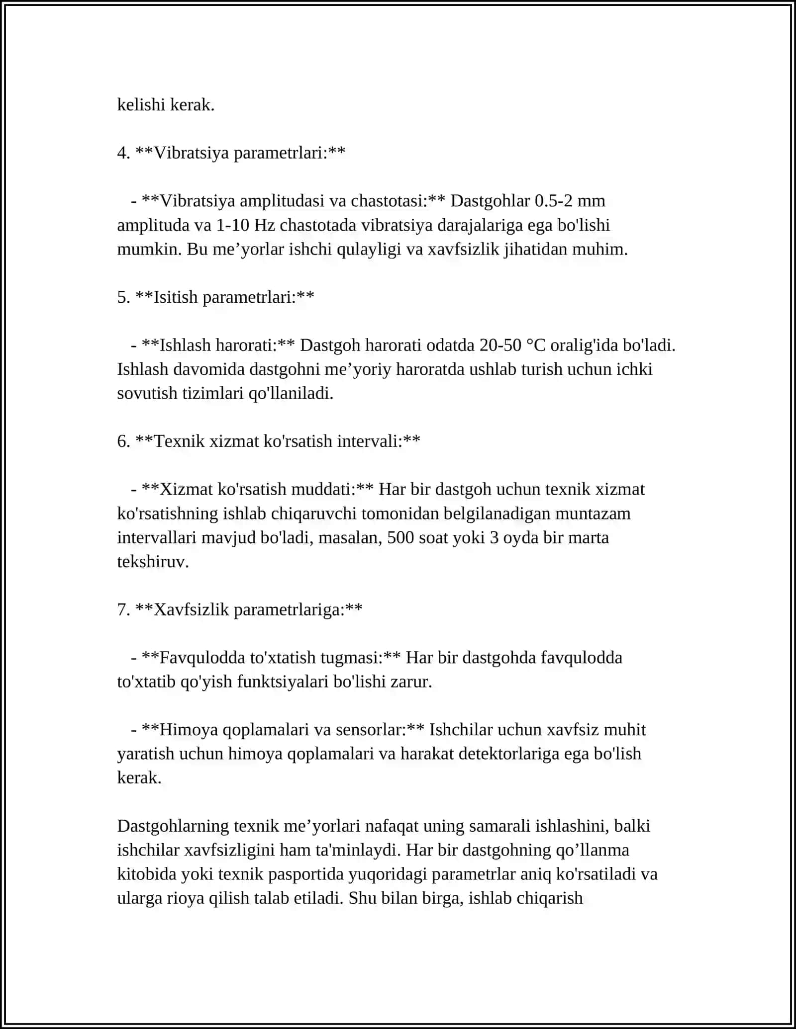 DASTGOH SHPENDILIGA QO'YILADIGAN TALABLAR 4