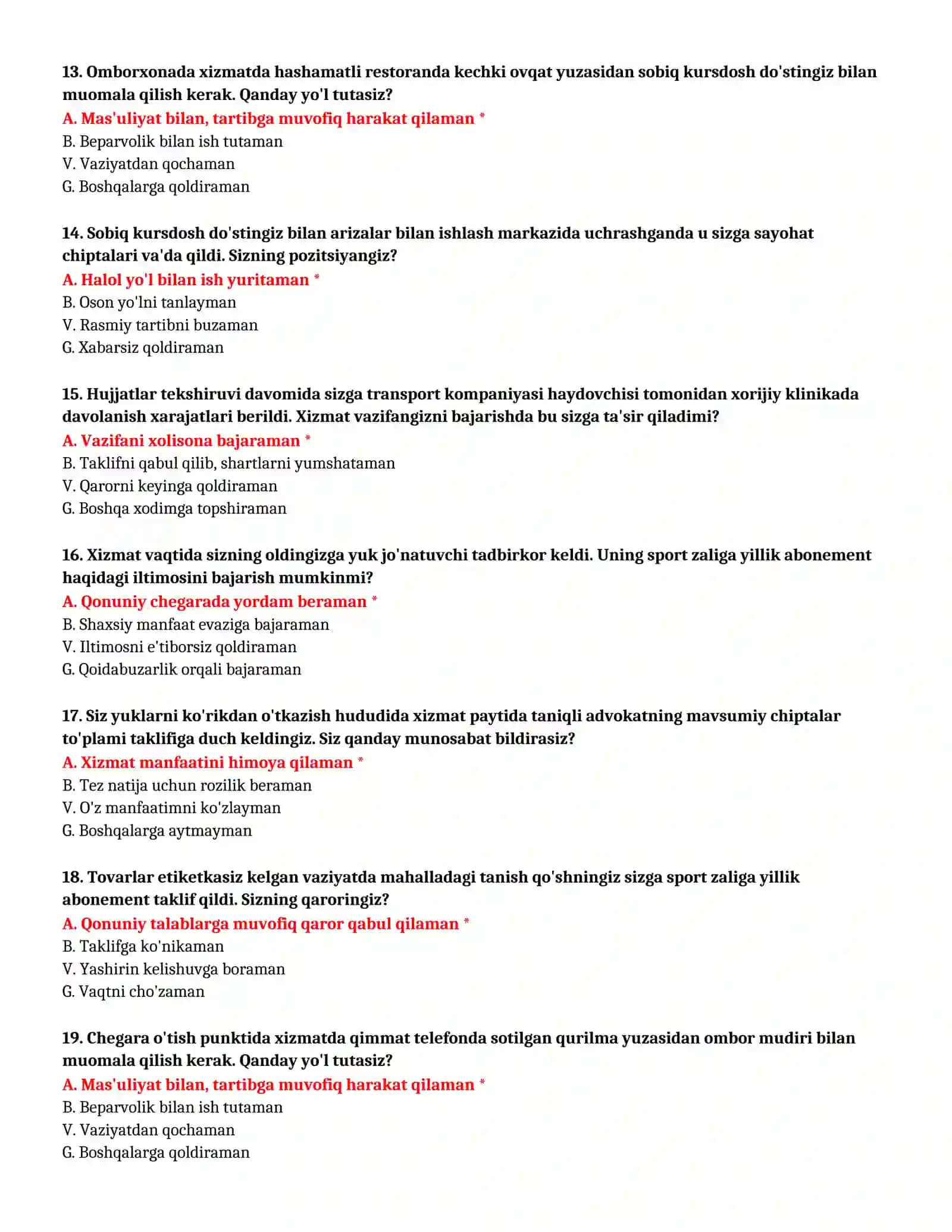 BOJXONA AKADEMIYASI - TEST SAVOLLARI (№ 96) 4
