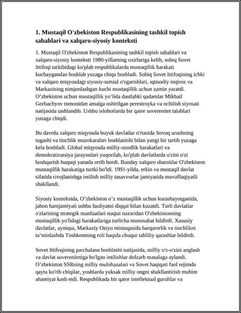 MUSTAQIL O'ZBEKISTON RESPUBLIKASINING TASHKIL TOPISHI VA TARIXIY AHAMIYATI 4