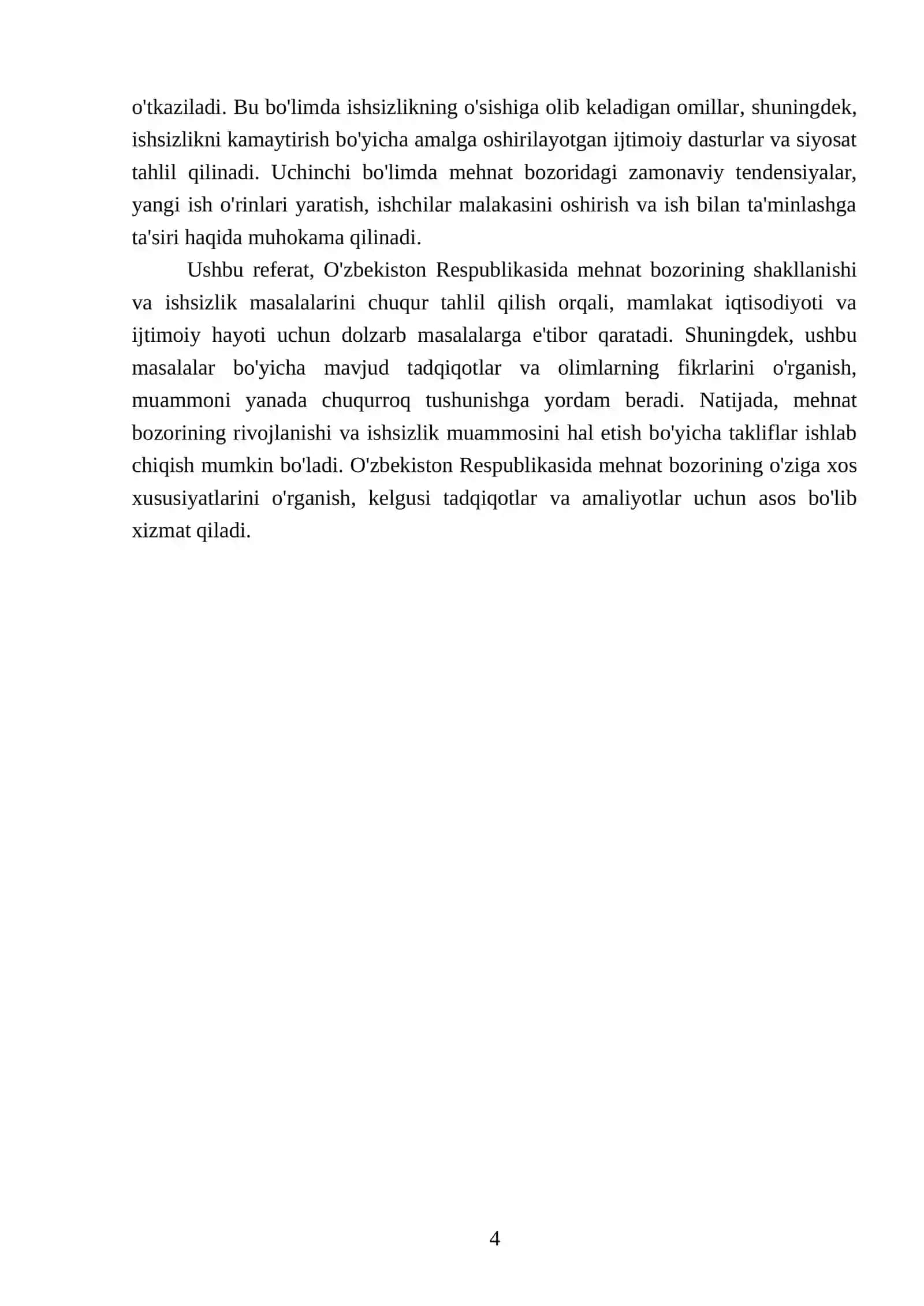 O'zbekiston Respublikasida mexnat bozorining shakllanishi va ishsizlikning o’ziga xos xususiyatlari 4