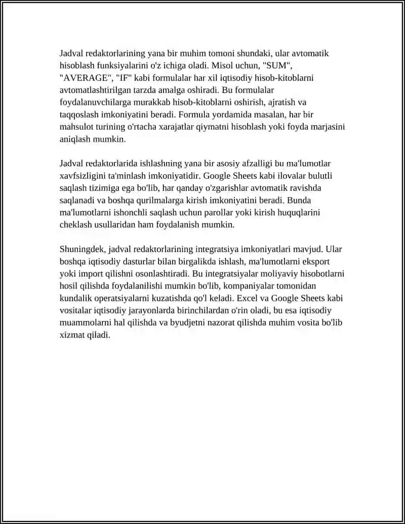 Jadval Redaktorlari va Iqtisodiy Masalalar 4