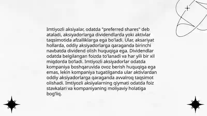 Aksiya turlari: Oddiy va imtiyozli aksiyalar 4