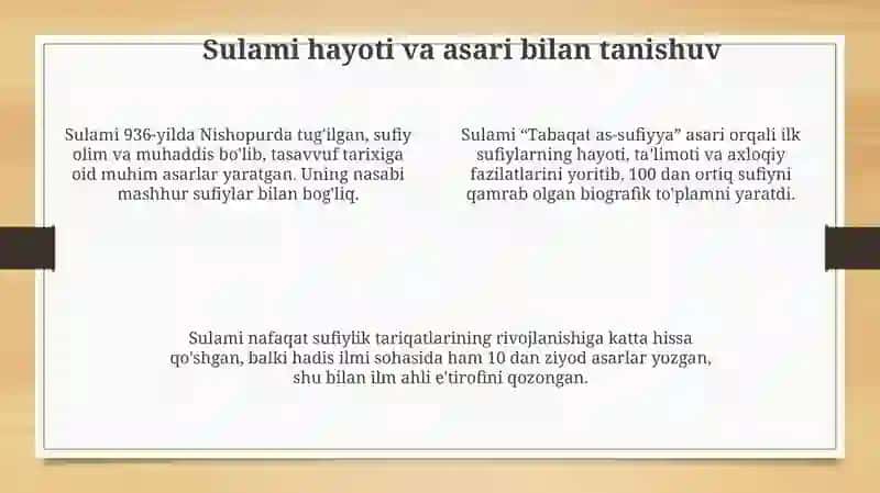 Abu Abdurahmon Sulamiyning “Tabaqotus-sufiya” asarida ifodalangan hikmatlar 4