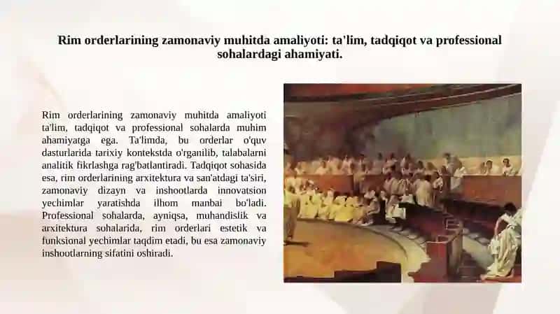 Rim orderlarining Zamonviy Qo'llanishi 4