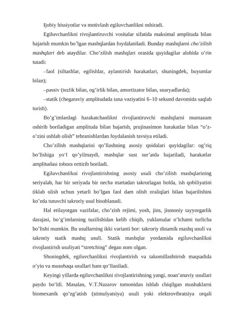 Egiluvchanlik sifatini tarbiyalash usullari va vositalari 4