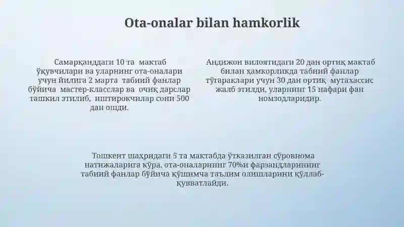 Tabiatshunoslik fanlari bo'yicha qo'shimcha mashg'ulotlarni moliyalashtirish va resurslarni taqsimlash 4