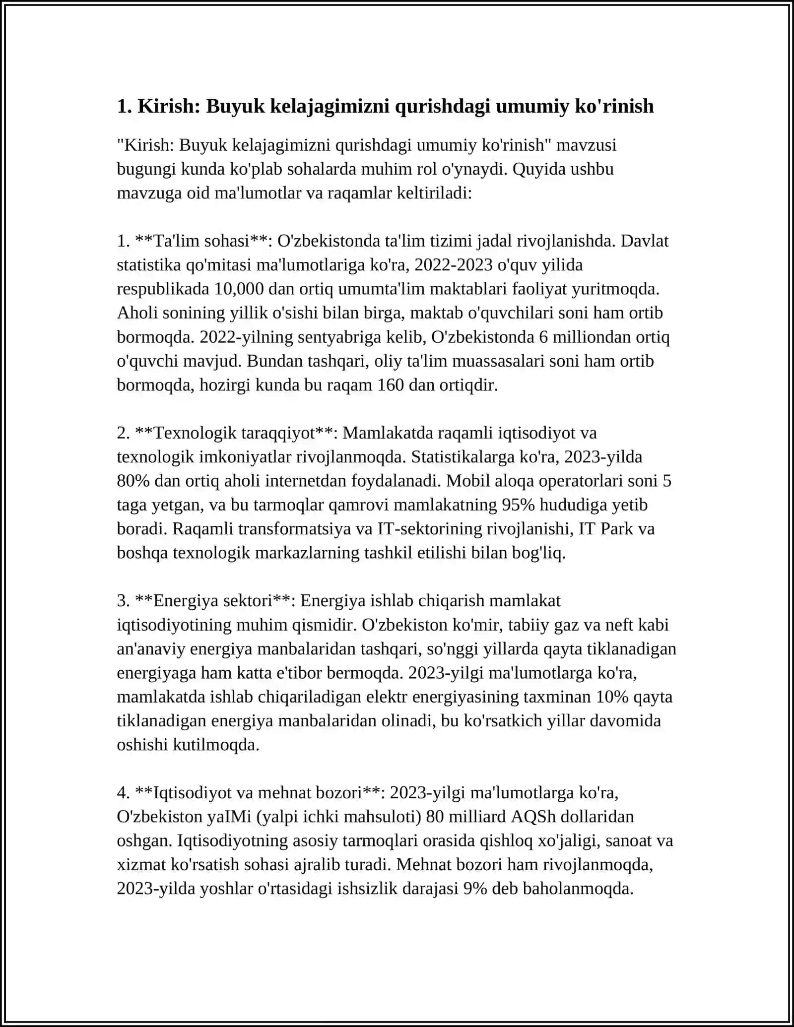 REFERAT - BUYUK KELAJAGIMIZNI MARD VA OLIY JANOB XALQIMIZ BILAN BIRGA QURAMIZ MAVZUSIDA 40 VAROQ REFERAT 4
