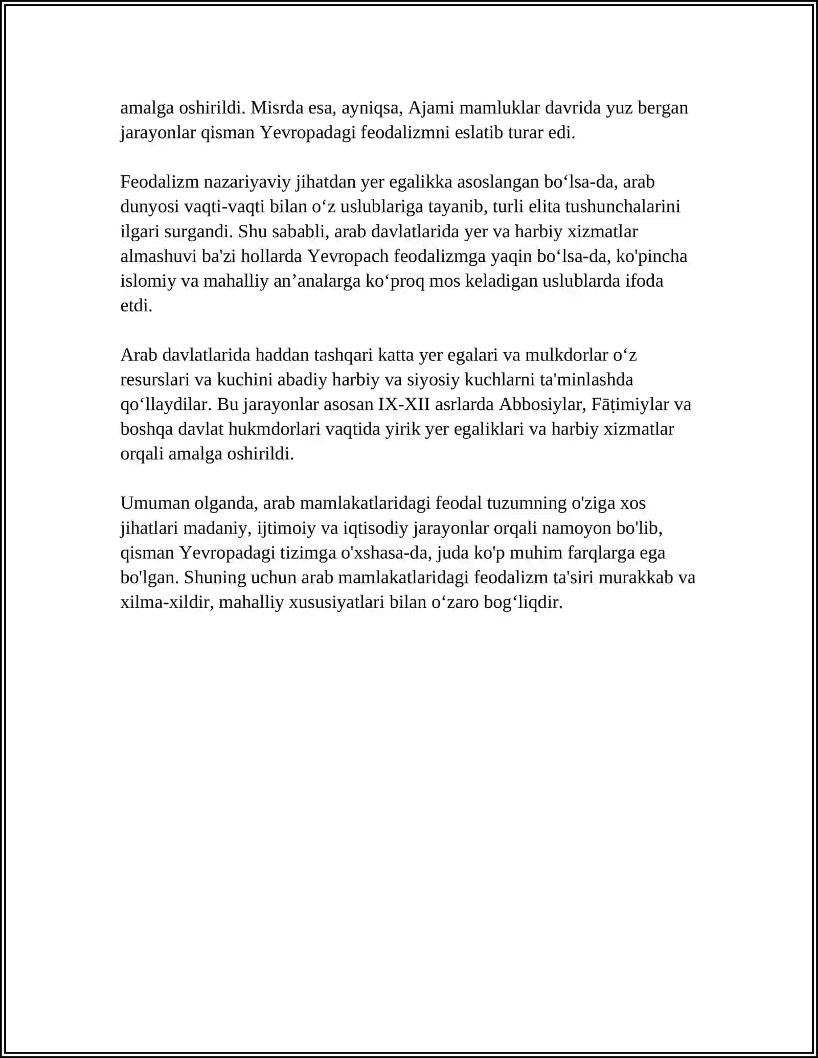 ARAB MAMLAKATLARIDA FEODALIZMNING IQTISODIY G’OYALARI, IBN HALDUN QARASHLARI 4