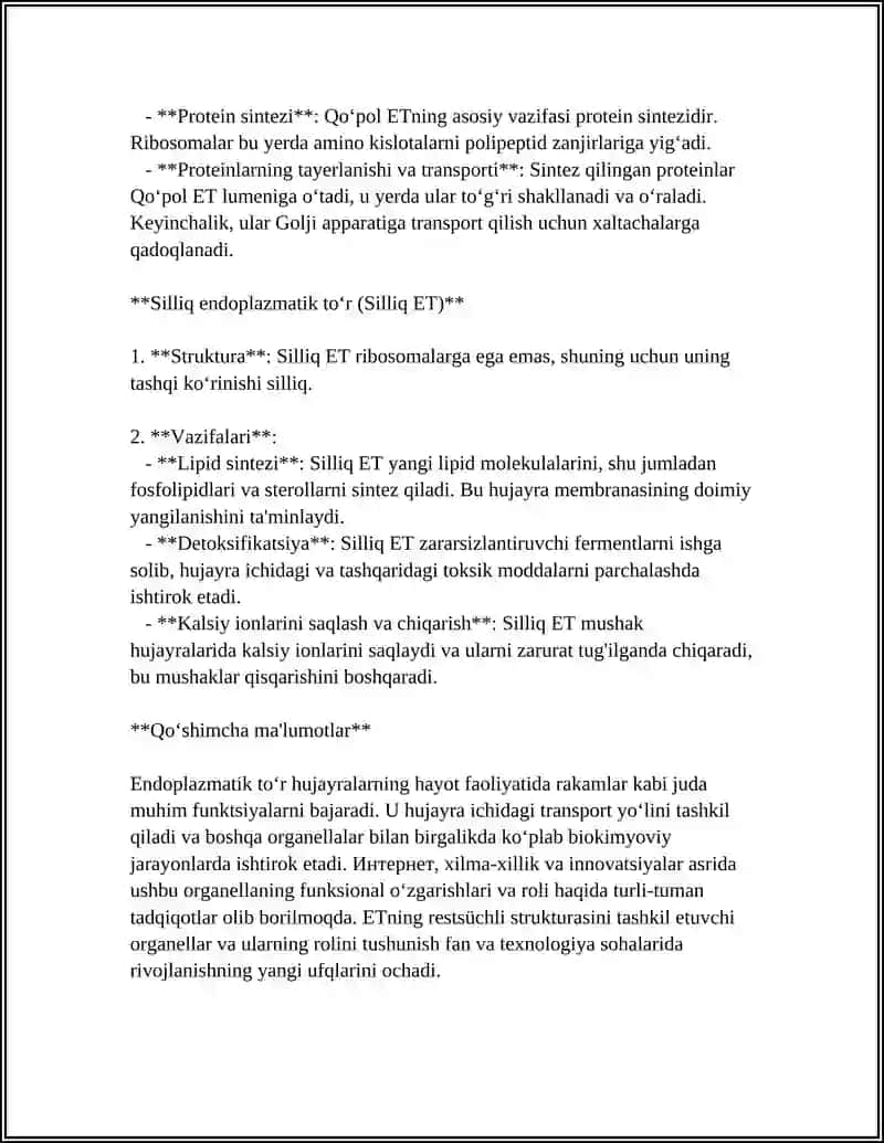 Endoplazmatik toʻr va Golji aparatining tuzilishi va vazifalari 4
