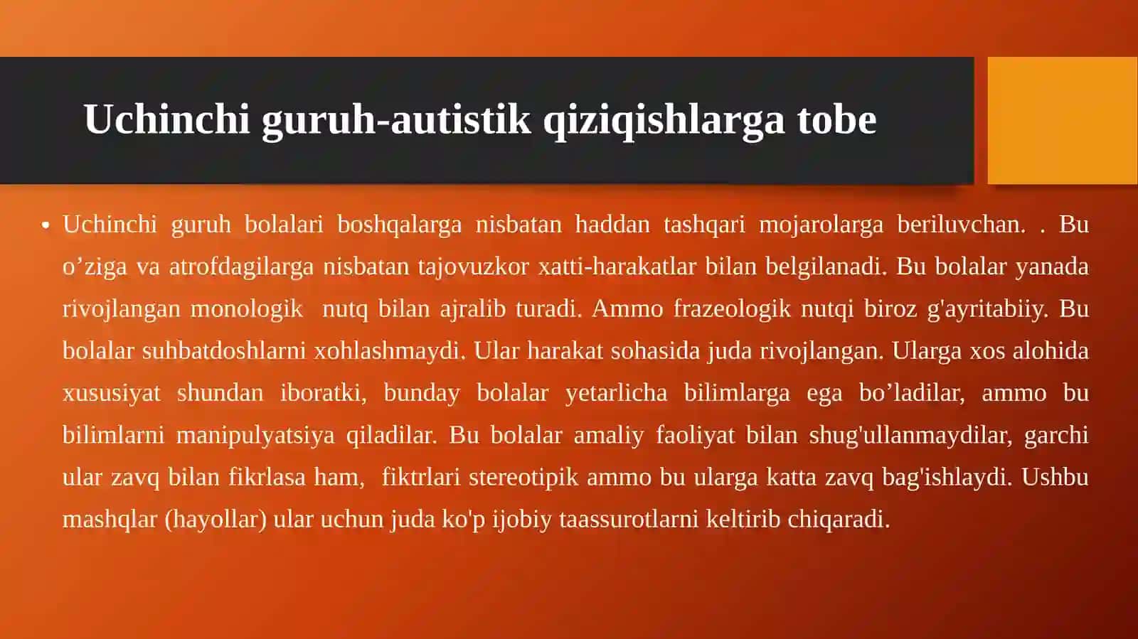 AUTIZM SINDROMINING TURLARI VA TASNIFLARI 4