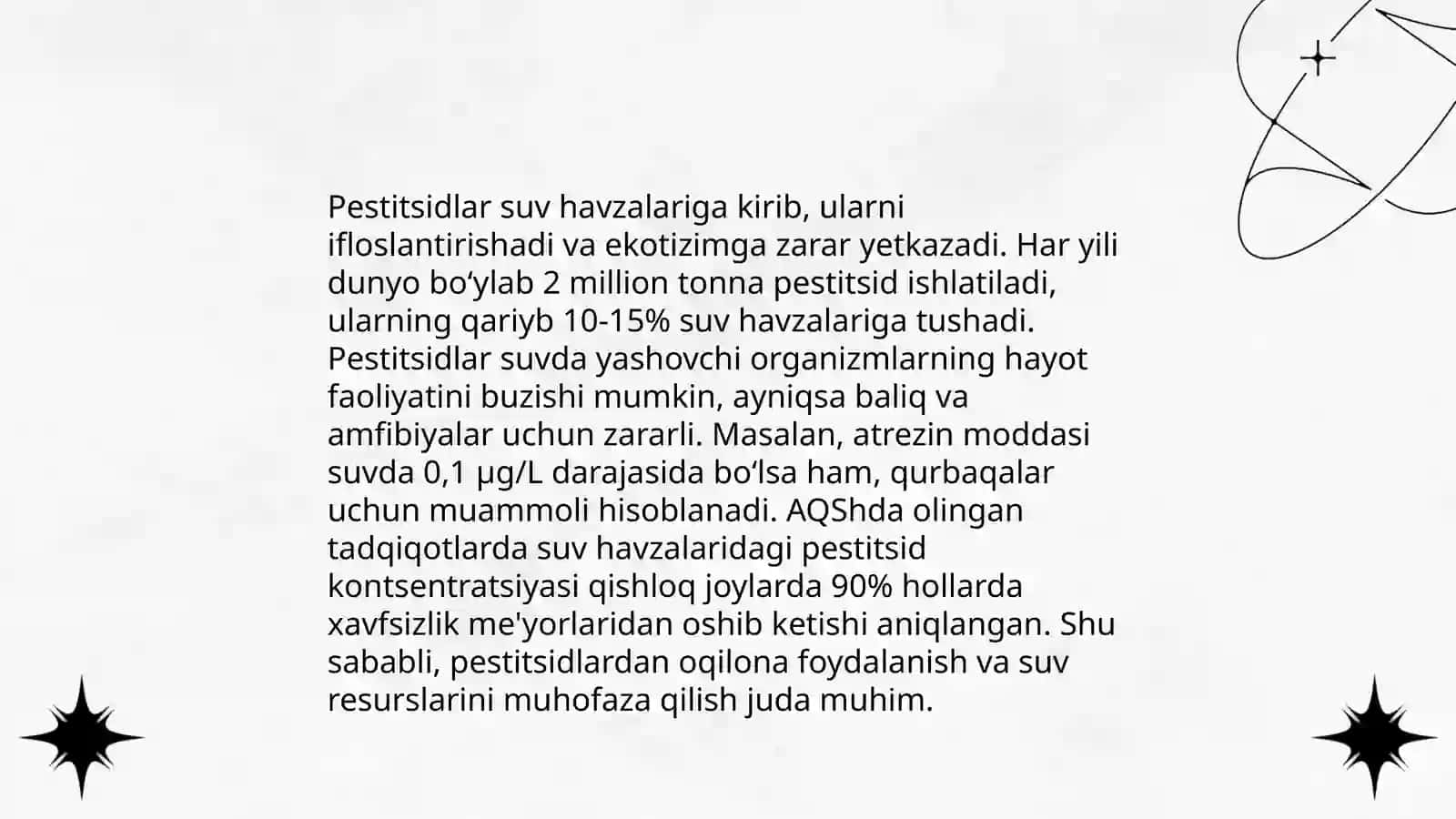 Tabiatdagi suvlarning sanoat chiqindilari pestisidlar va mineral oʻgʻitlar bilan ifloslanishi 4