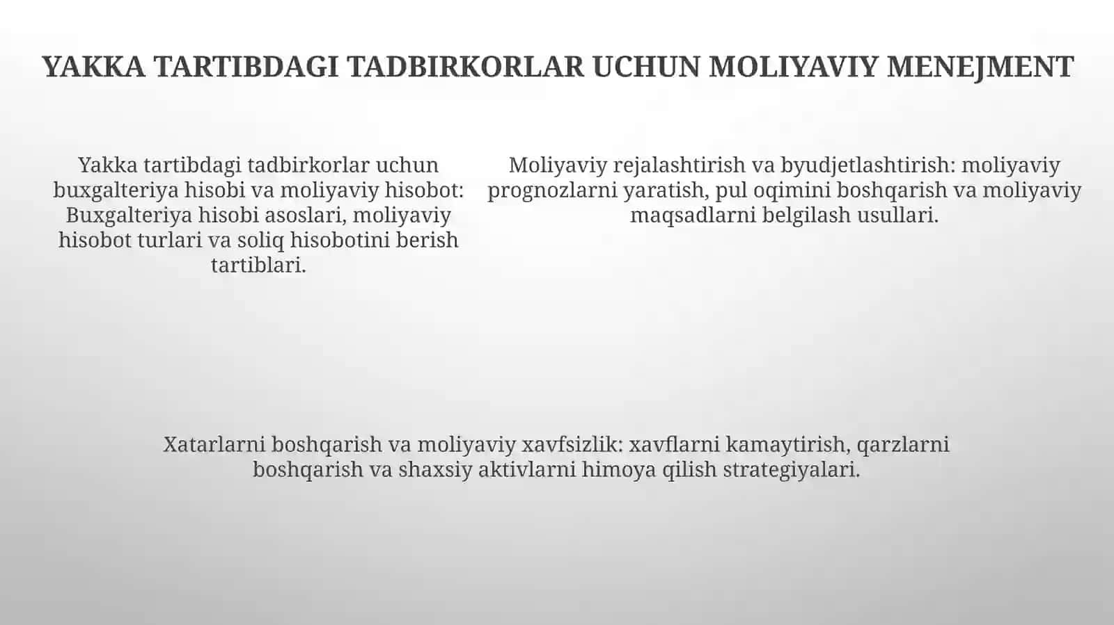 Yakka Tartibdagi Tadbirkorlarning Tashkiliy-IqtisodiyAsoslari 4