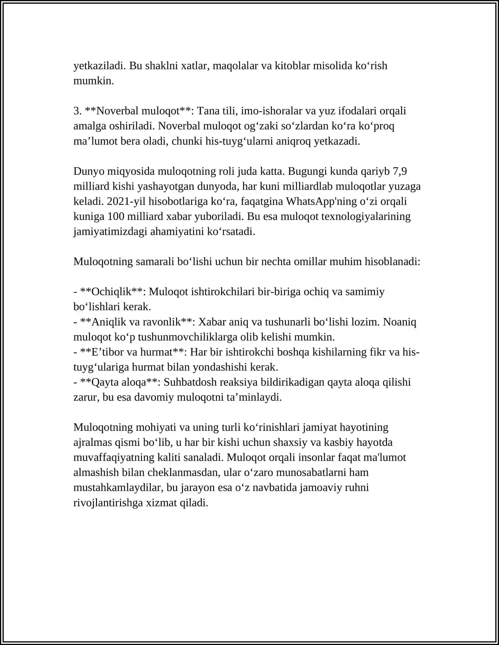 MAVZU: MULOQOT HAQIDA TUSHUNCHA 4