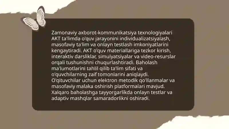 Xalqaro baholash dasturlariga tayyorgarlik jarayonida zamonaviy axborot kommunikatsiya texnologiyalarini qo'llash taqdimot tayyorlash 4