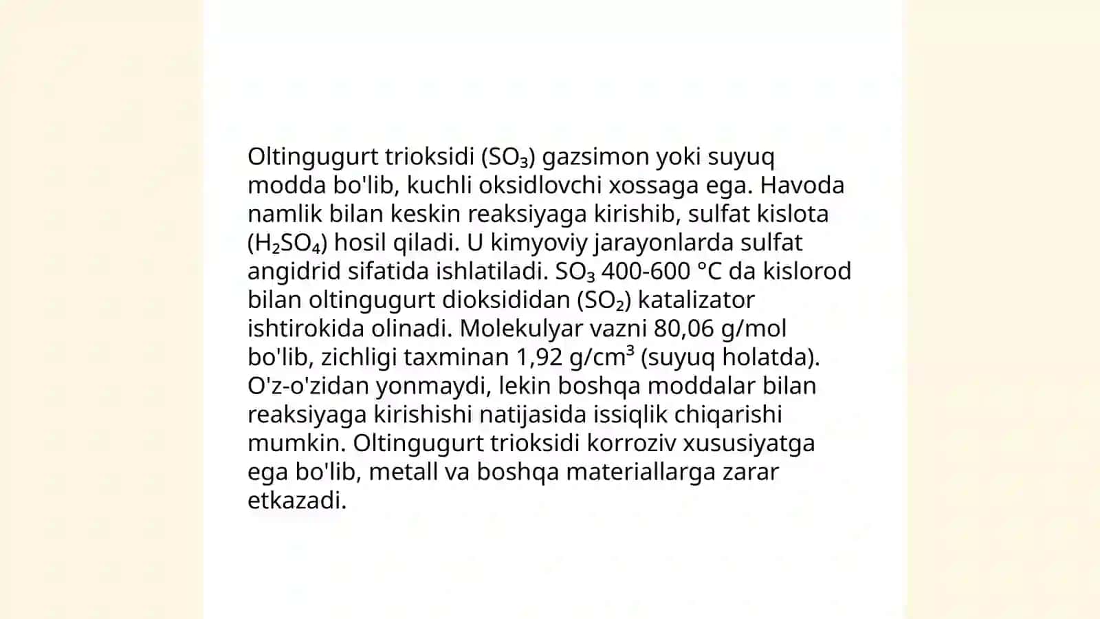 Oltingugurt trioksidining fizik-kimyoviy xossalari 4