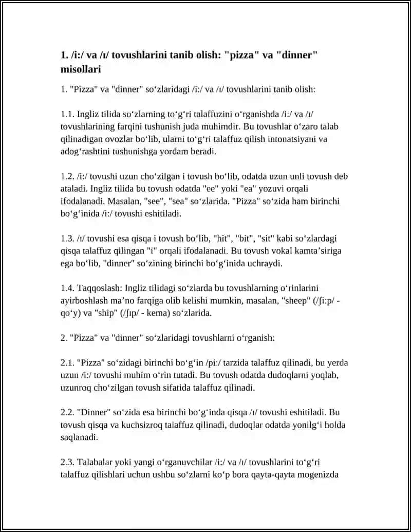PIZZA FOR DINNER /I:/ AND /I/. PRONUNCIATION AND PRACTICE 4