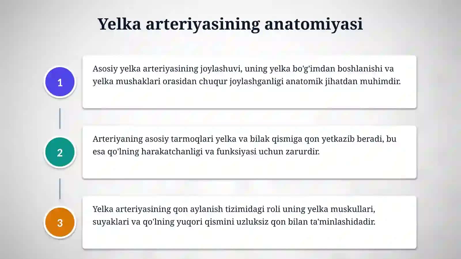 Yelka bilak arteriyalarni ochish va bogʻlash mavzusida slayd 4