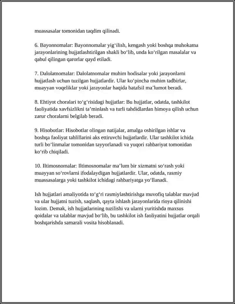 Ish hujjatlari va ularga qo'yiladigan asosiy talablar 4