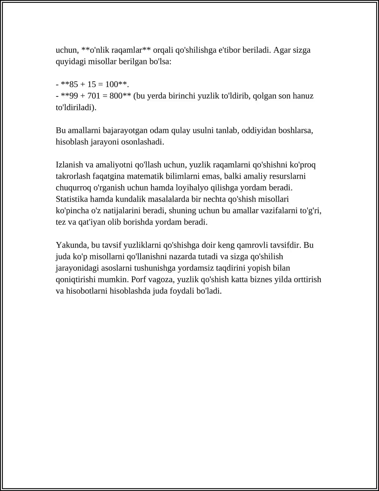 Mavzu: YUZLIK MINGLIK OʻNLIK VA KOʻP XONALI KONSENTRIDA ARIFMETIK AMALLARNI OʻRGATISHGA DOIR MASALALAR.(BOSHLANGʻICH SINFLAR UCHUN) 4