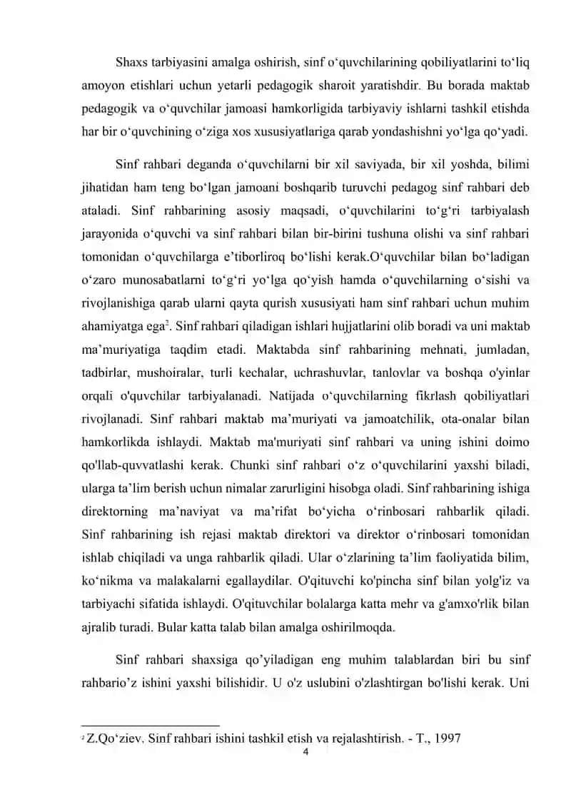Sinf rahbarligi ishlarini tashkil etish va rejalashtirish metodikasi 4
