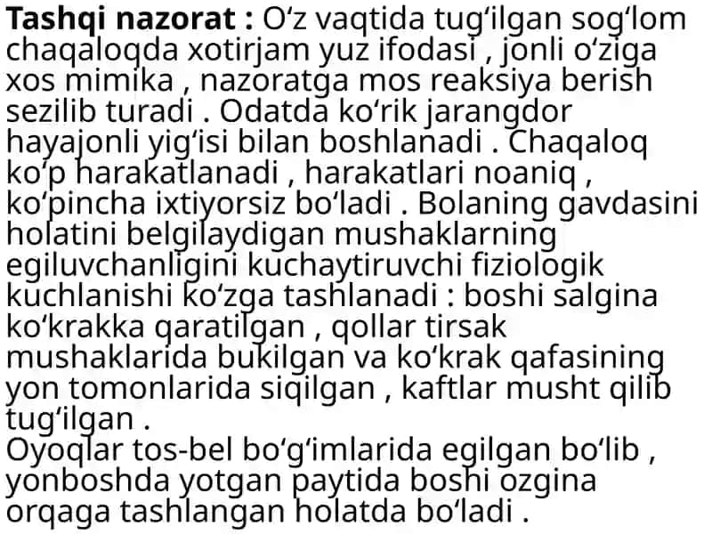 Yangi tug'ilgan chaqaloqni ko'rik dano'tkazish 4