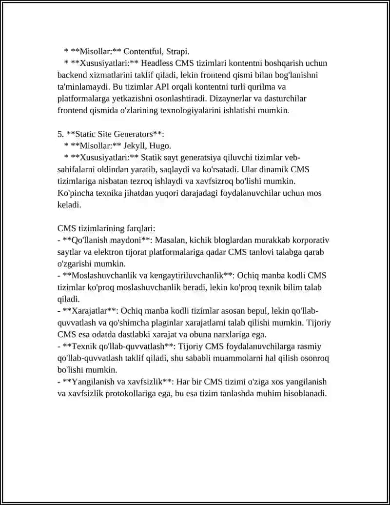 CMS LARNING BIR-BIRIDANFARQI, AFZALIKLARI, KAMCHILIKLARI 4