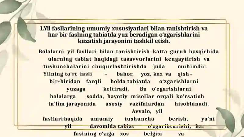 Kattaguruhdabolalarniyilningturlifasllaridamavsumningo'zgarishlaribilantanishtirish 4
