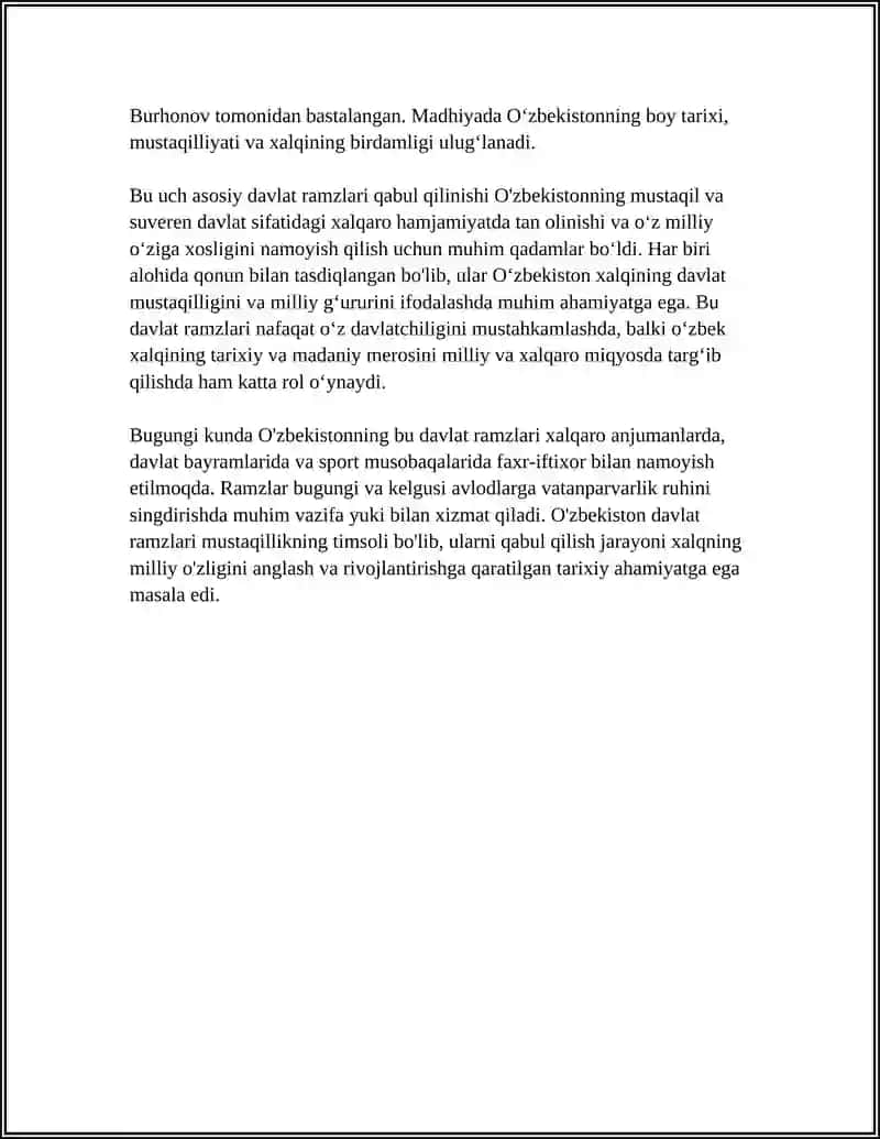 O'ZBEKISTON RESPUBLIKASINING DAVLAT RAMZLARINING QABUL QILINISHI 4