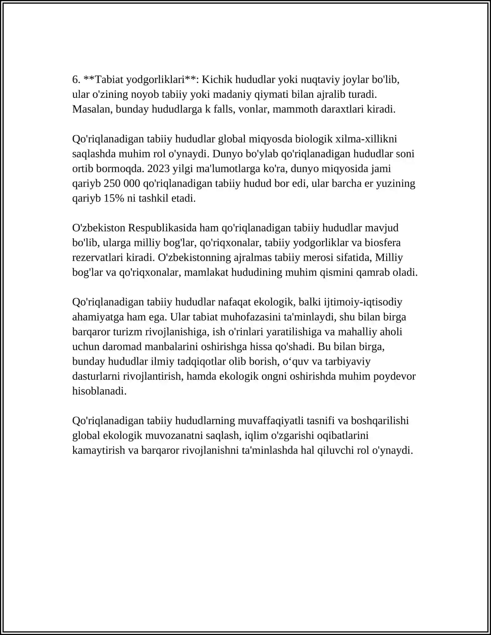 MUHOFAZA ETILADIGAN TABIIY HUDUDLARNI TASNIFLASHNING UMUMIY MASALALARI 4