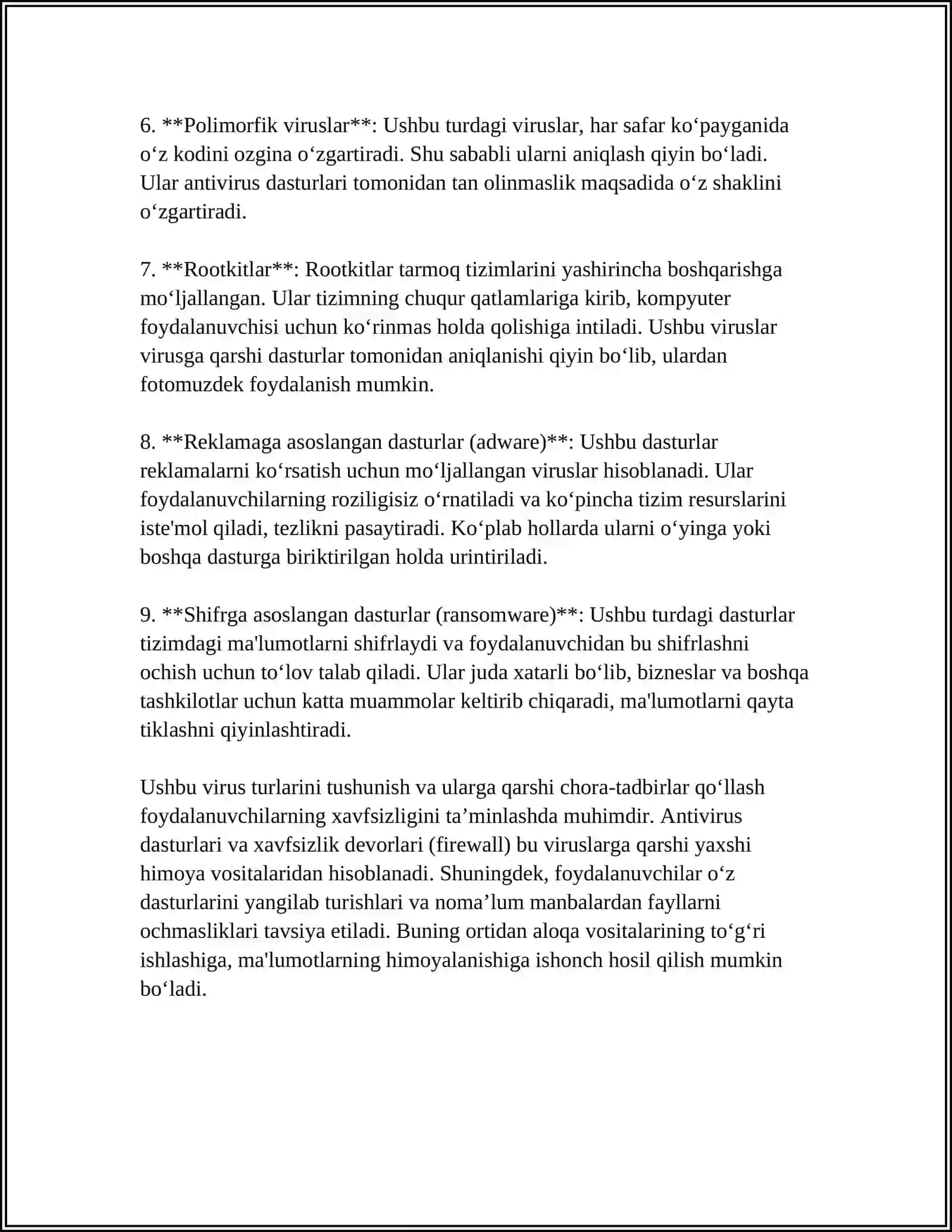 KOMPYUTER VIRUSLARI. VIRUSLARGA QARSHI KURASHISH USULLARI 4
