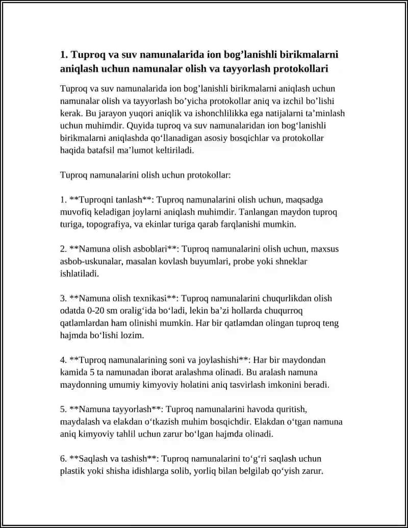 Tuproq va suvning ifiloslanishida ion bog’lanishli birikmalarni aniqlash 4