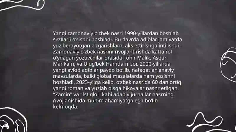 Yangi zamonaviy o'zbek nasrining rivoji va tahlili 4