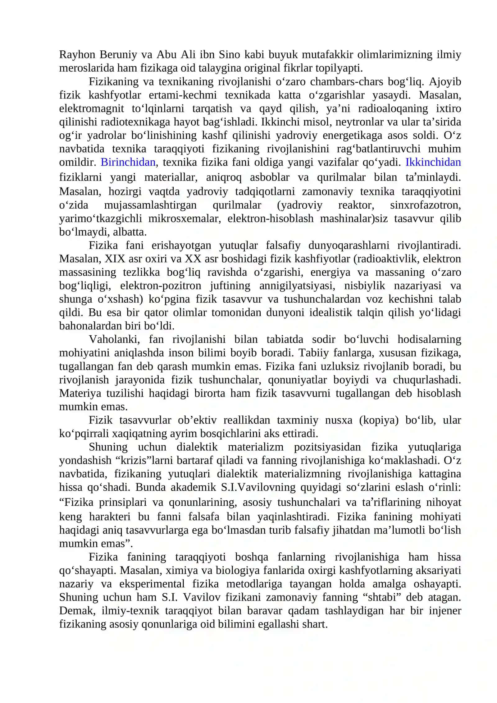 Fizika fani va uning vazifasi. Moddiy nuqta kinematikasi. Ilgarilama va aylanma harakatda tezlik va tezlanish 4