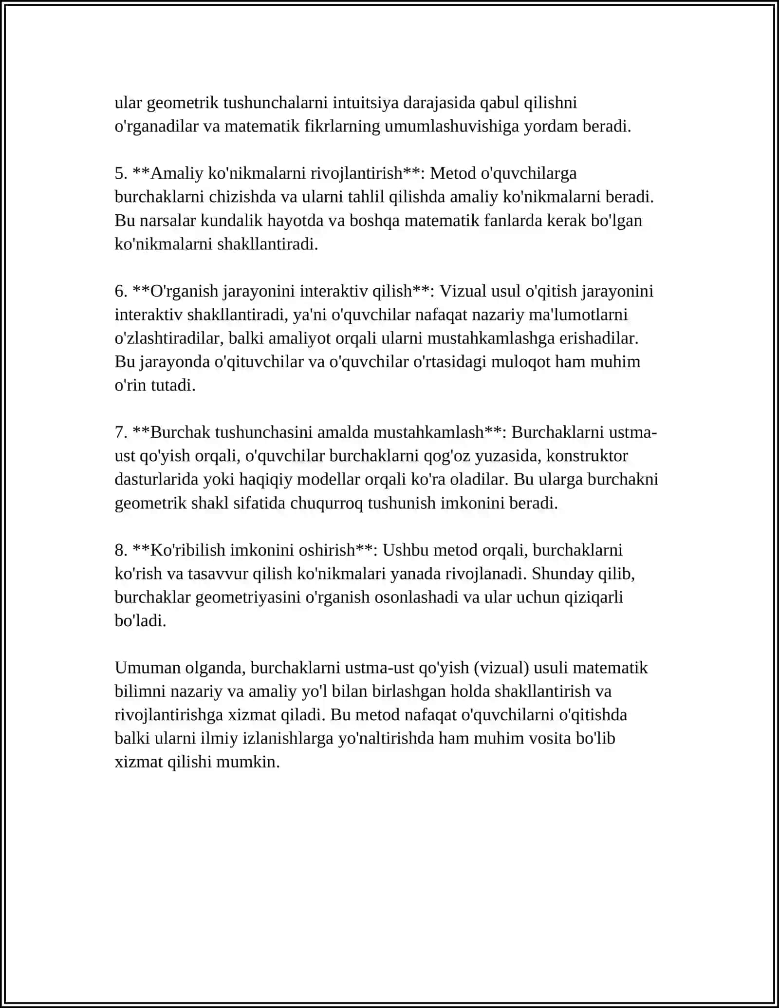 BURCHAKLARNI USTMA-UST QO'YISH (VIZUAL) USULINI O'RGATISH 4