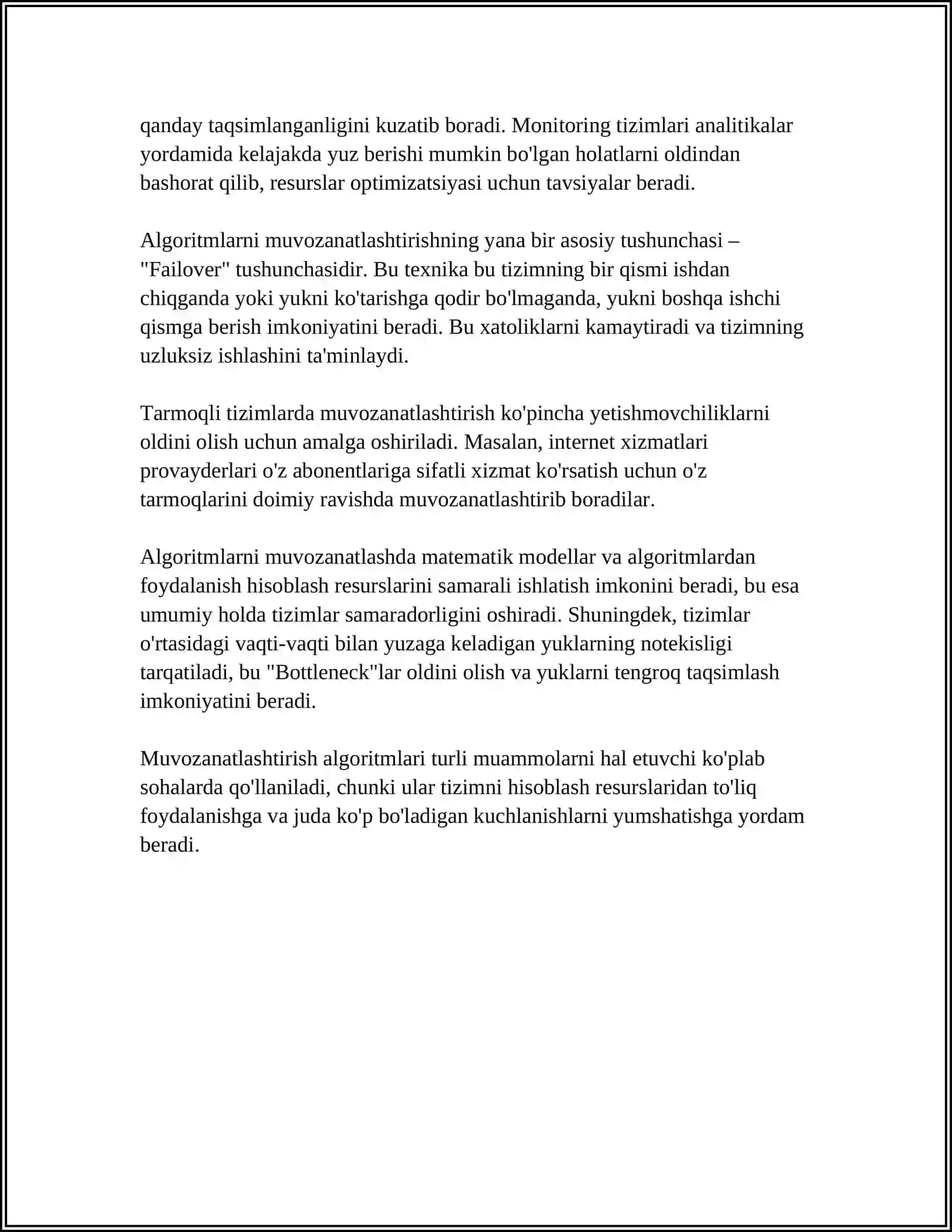 MUVOZANATLASH ALGORITMLARI: MUVOZANATLASHNING UMUMIY VA HUSUSIY ALGORITMLARI 4