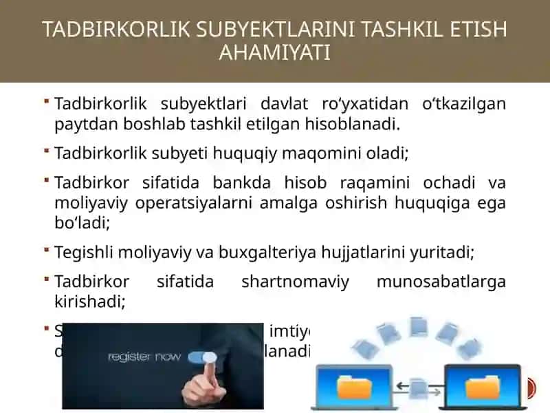 Biznes subyektlarini tashkil etish tartibi,qayta tashkil etish va tugatish 4