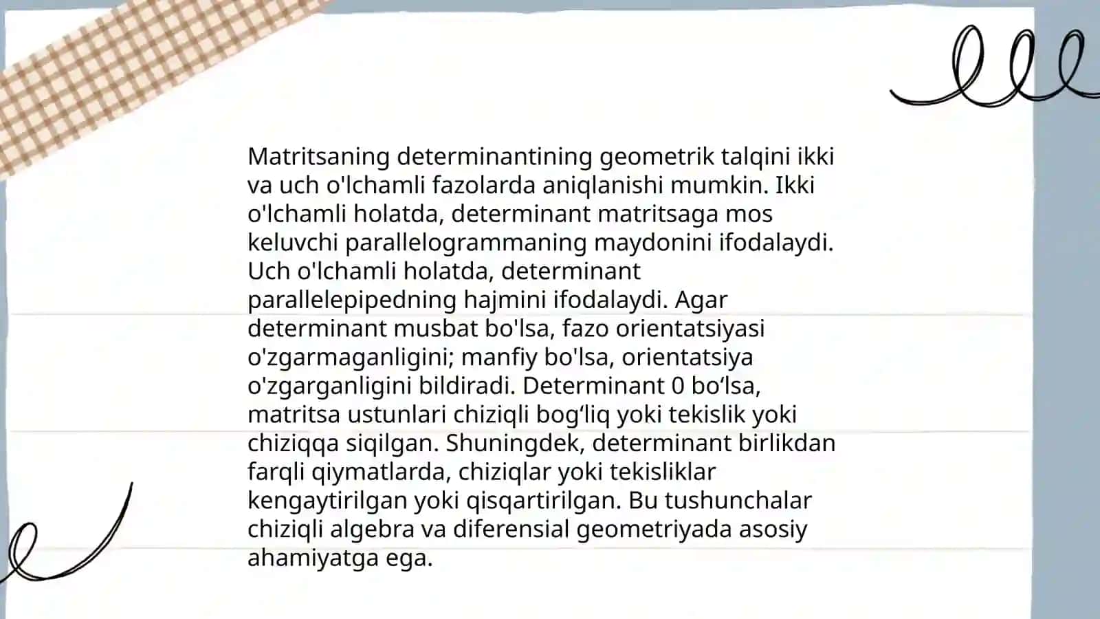 Kvadratik matritsa determinant Determinantlarni hisoblash 4