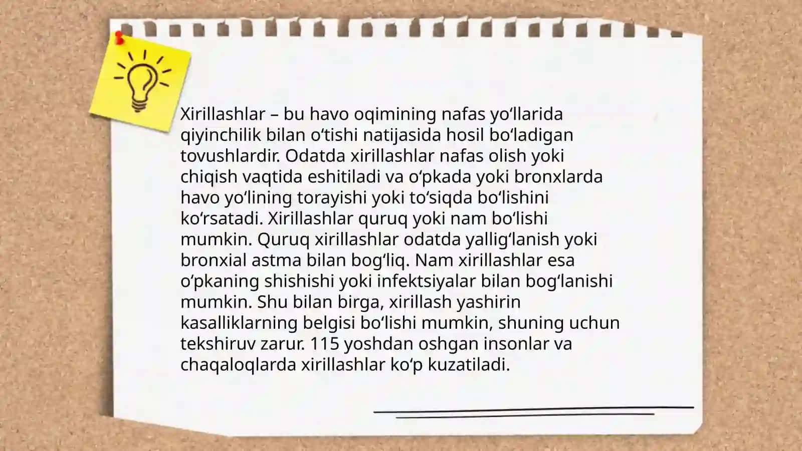 Patologik nafas shovqinlari. Xirillashlar. Ularning tavsifi, kelib chiqishi va sabablari 4