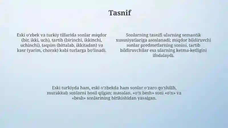 Eski o'zbek va eski turkiy tilida son so'z turkumi 4