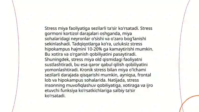 Stressning tanaga va miyaga tasiri 4