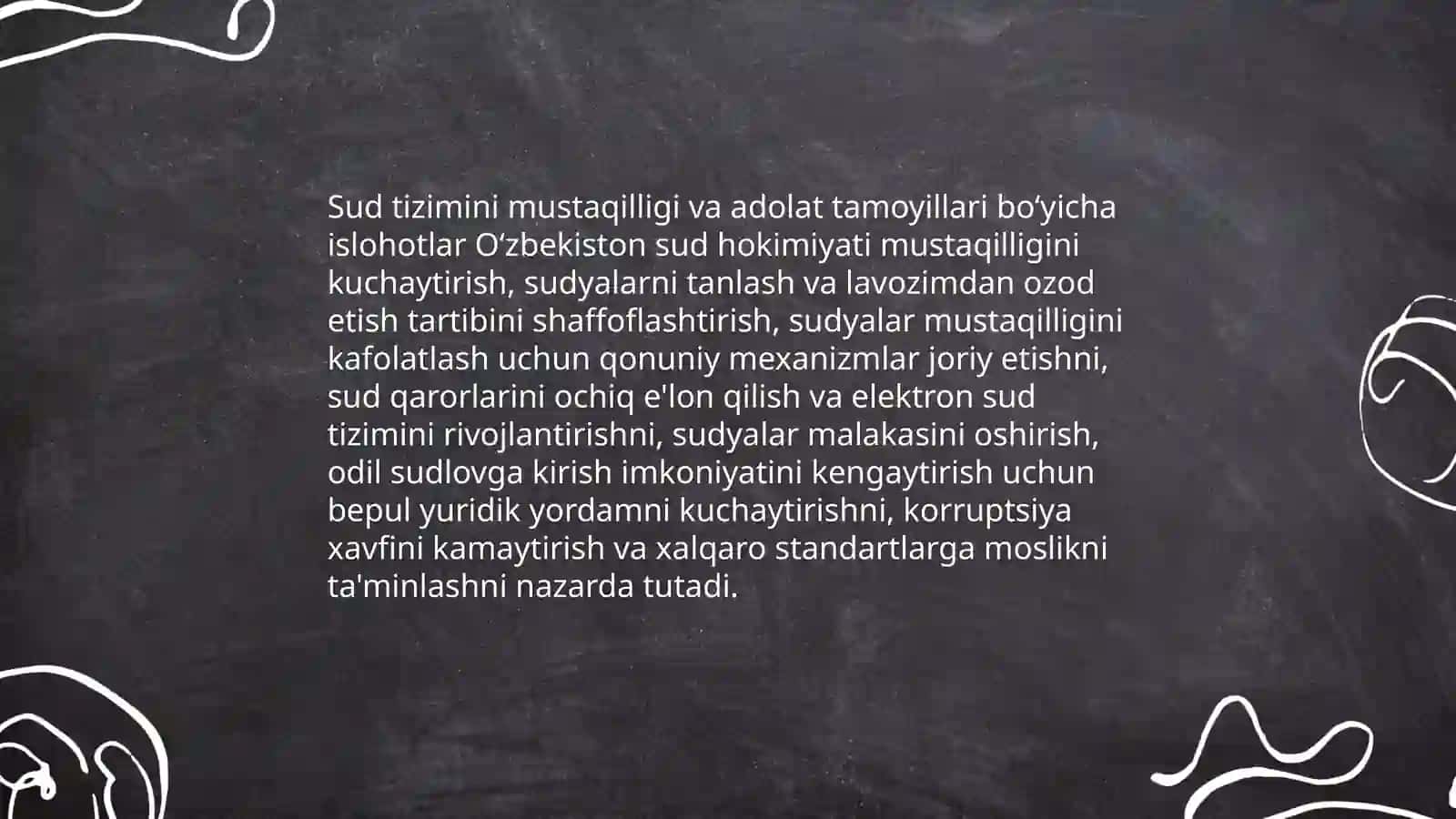 Oʻzbekistonda huquqiy siyosiy islohotlarning amalga oshishi demokratik jamiyatni shaklantirish yoʻlidagi islohotlar 4
