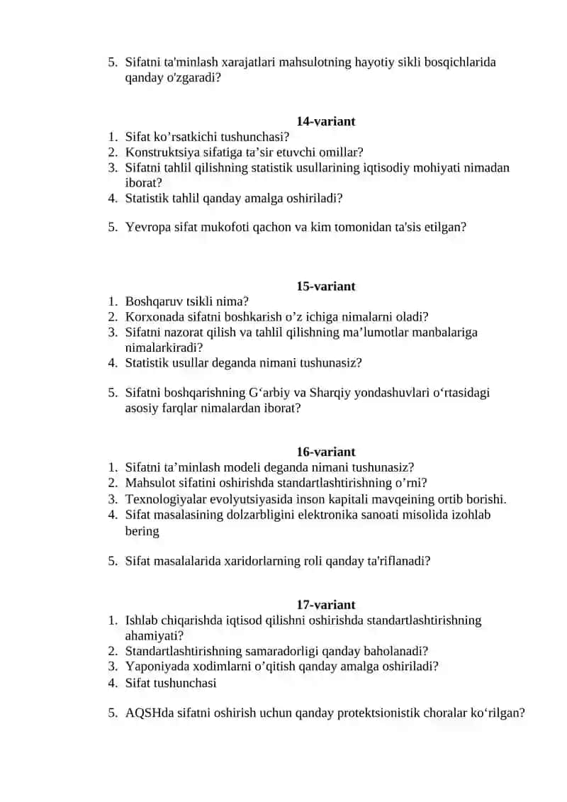 ISO 9002 -87 sifat sistemasiga nimalar kiradi? 4